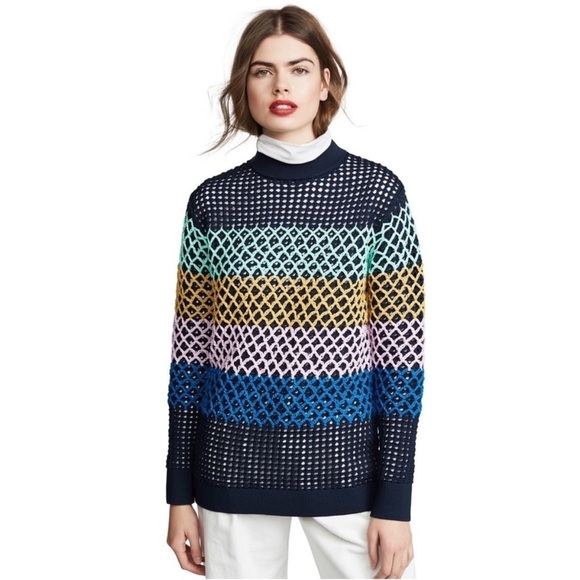Tibi- NWT Multicolored Knit Crochet Stripe Sweater - Picture 1 of 4